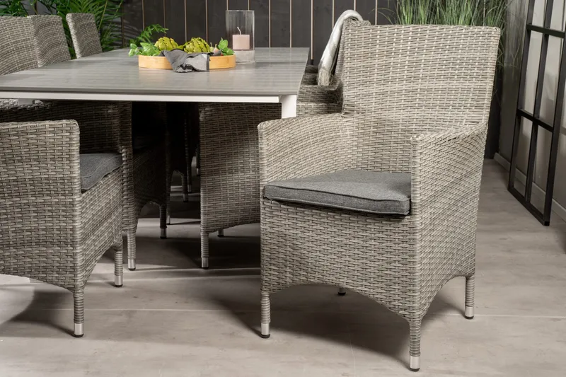 Levels Förlängningsbar Matgrupp Utomhus 160-240cm + 8 Malin Stolar - Grå - Utemöbler - Utegrupp - Matgrupper utomhus