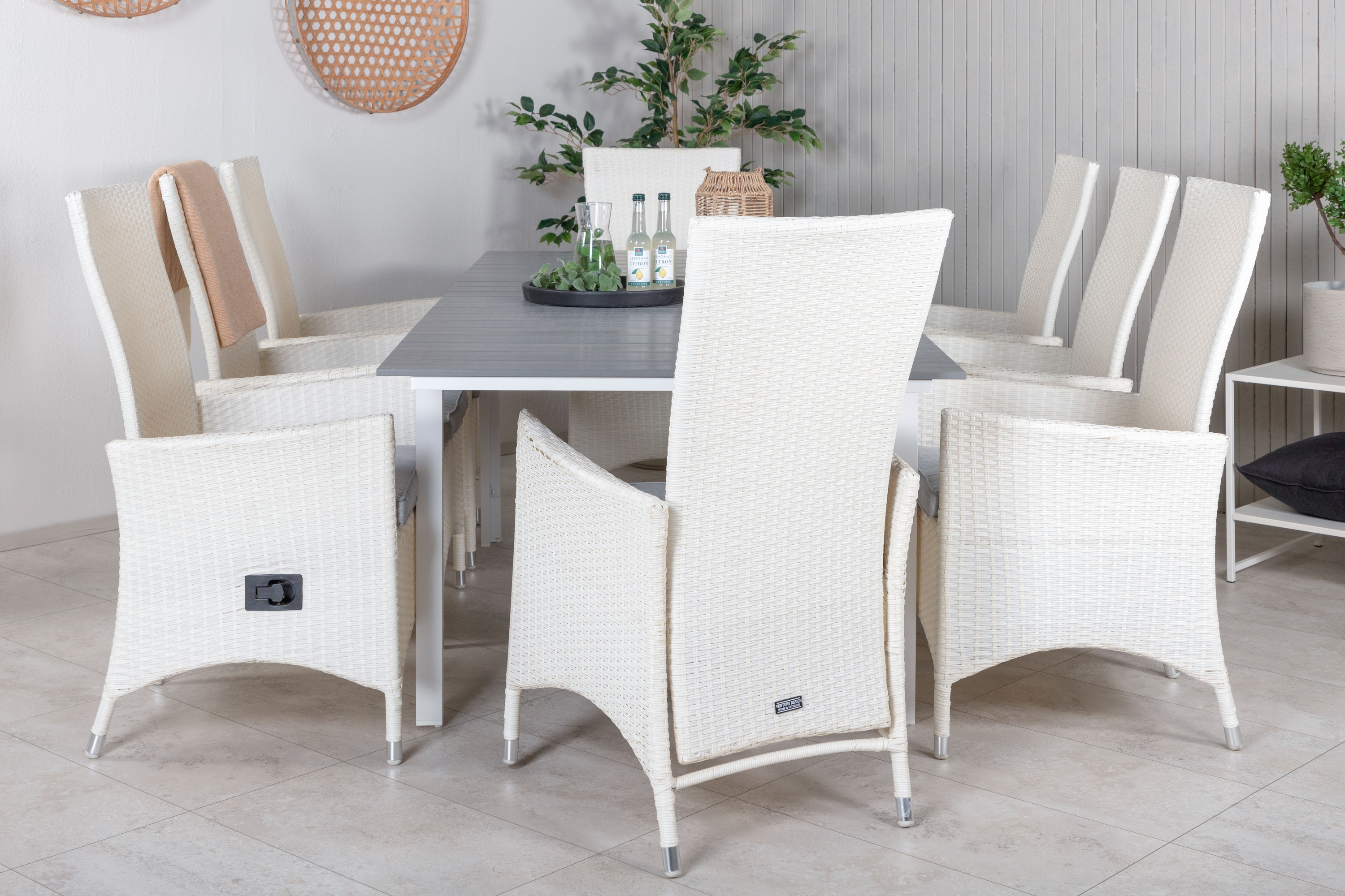 levels förlängningsbar matgrupp utomhus 160-240cm + 8 padova stolar - grå