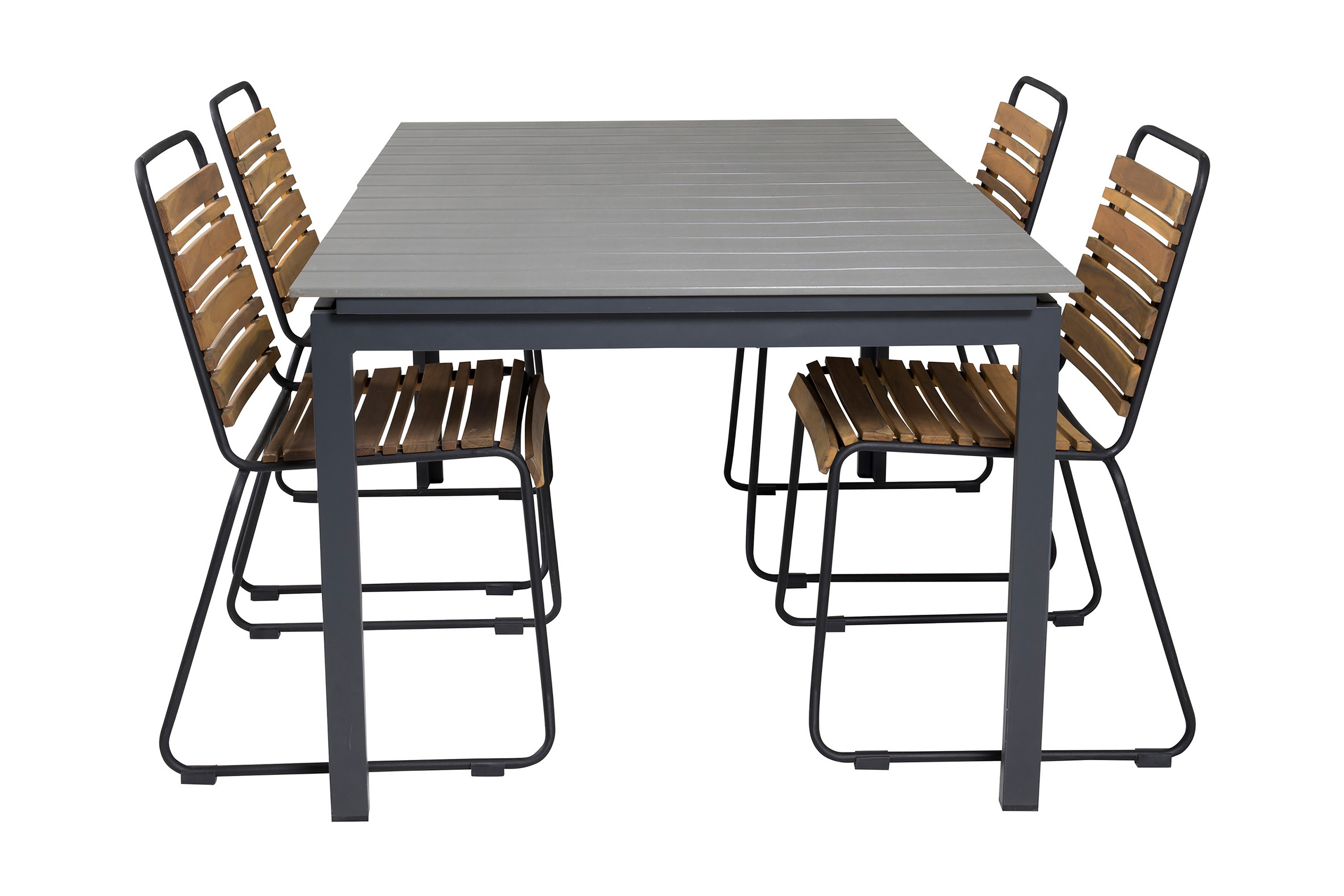 levels förlängningsbar matgrupp utomhus 160cm + 4 bois stolar - natur/svart