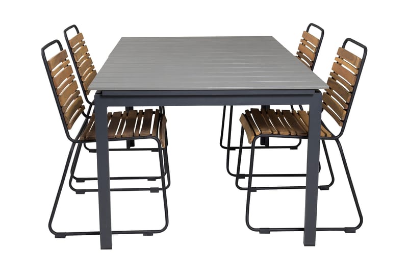Levels Förlängningsbar Matgrupp Utomhus 160cm + 4 Bois Stolar, Natur/Svart