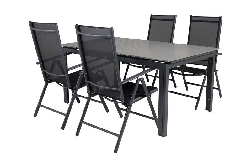 Levels Förlängningsbar Matgrupp Utomhus 160cm + 4 Break Stolar - Svart/Grå - Utemöbler - Utegrupp - Matgrupper utomhus