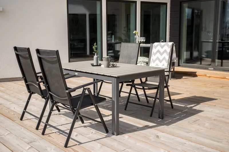 Levels Förlängningsbar Matgrupp Utomhus 160cm + 4 Break Stolar - Svart/Grå - Utemöbler - Utegrupp - Matgrupper utomhus