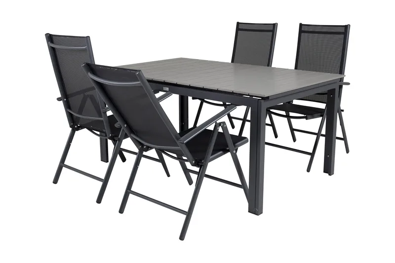 Levels Förlängningsbar Matgrupp Utomhus 160cm + 4 Break Stolar - Svart/Grå - Utemöbler - Utegrupp - Matgrupper utomhus