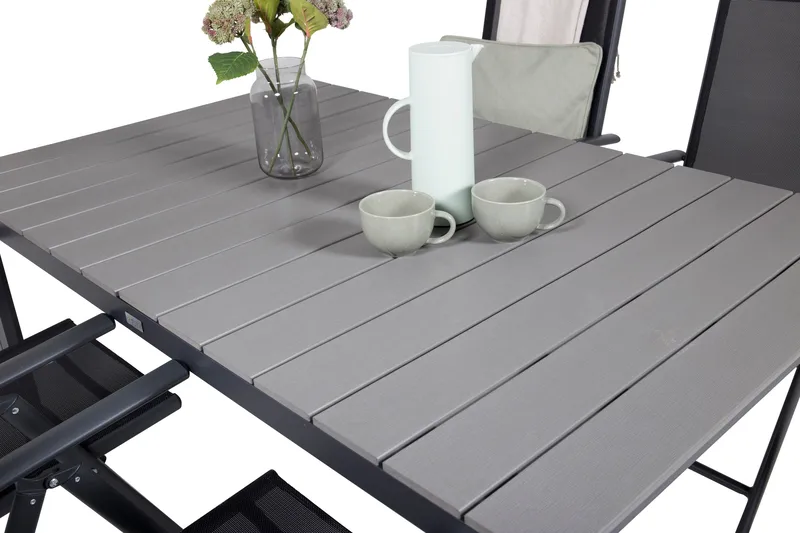 Levels Förlängningsbar Matgrupp Utomhus 160cm + 4 Break Stolar - Svart/Grå - Utemöbler - Utegrupp - Matgrupper utomhus