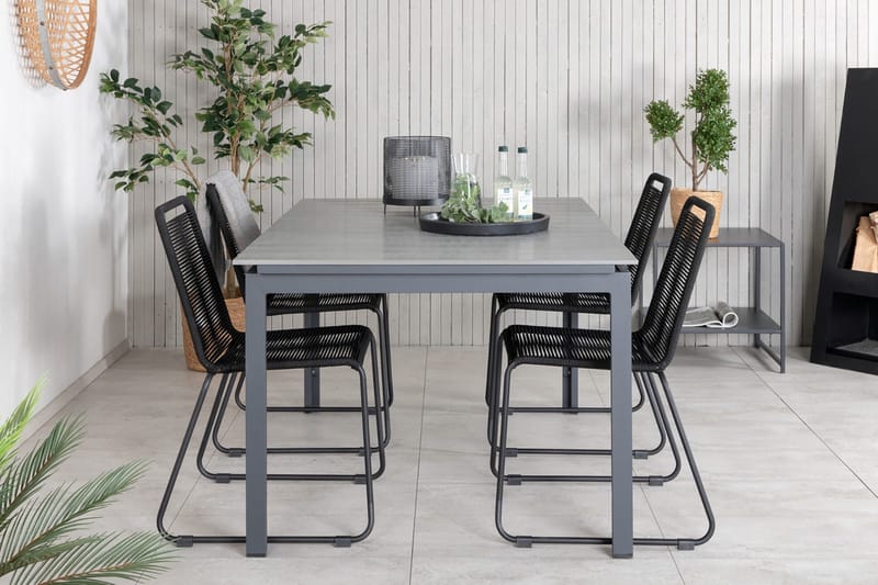 Levels Förlängningsbar Matgrupp Utomhus 160cm + 4 Lindos Stolar - Svart/Grå - Utemöbler - Utegrupp - Matgrupper utomhus