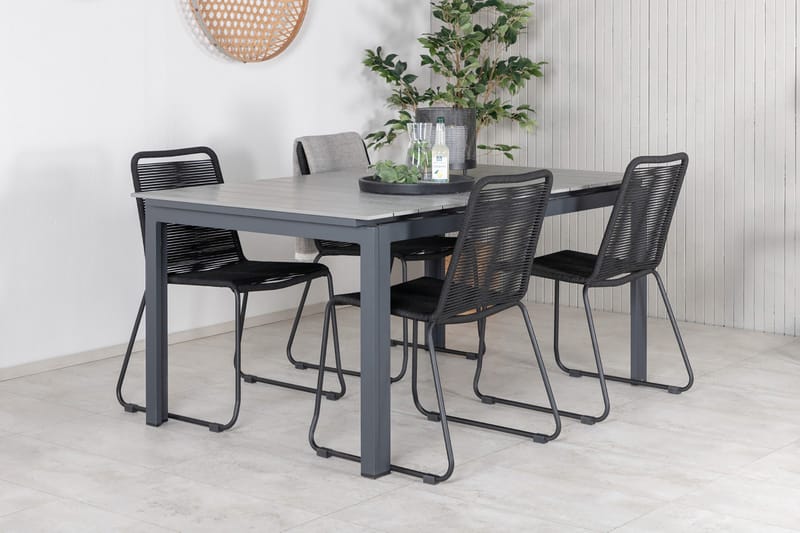 Levels Förlängningsbar Matgrupp Utomhus 160cm + 4 Lindos Stolar - Svart/Grå - Utemöbler - Utegrupp - Matgrupper utomhus