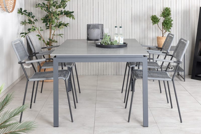 Levels Förlängningsbar Matgrupp Utomhus 160cm + 4 Lindos Stolar - Svart/Grå - Utemöbler - Utegrupp - Matgrupper utomhus