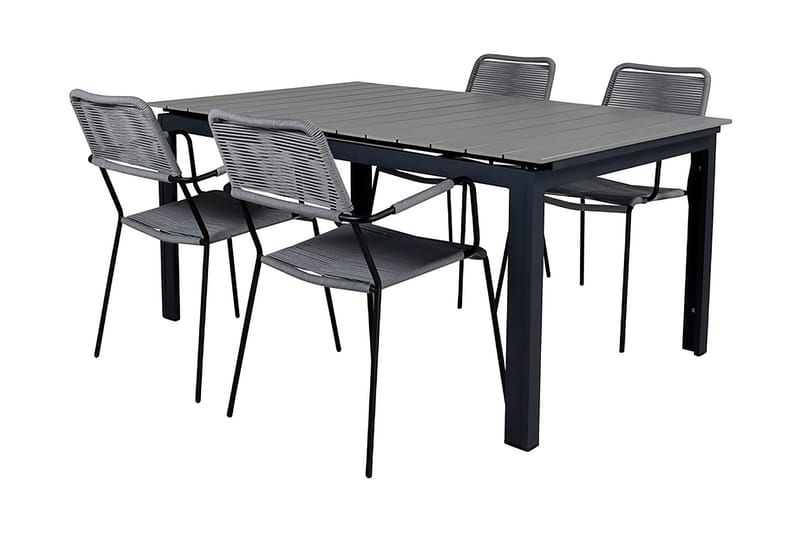 Levels Förlängningsbar Matgrupp Utomhus 160cm + 4 Lindos Stolar - Svart/Grå - Utemöbler - Utegrupp - Matgrupper utomhus