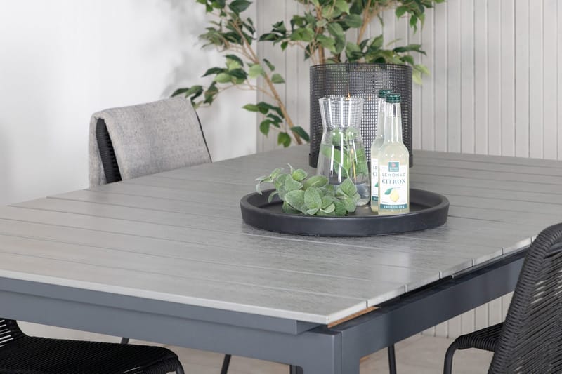 Levels Förlängningsbar Matgrupp Utomhus 160cm + 4 Lindos Stolar - Svart/Grå - Utemöbler - Utegrupp - Matgrupper utomhus