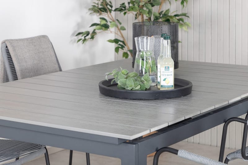 Levels Förlängningsbar Matgrupp Utomhus 160cm + 4 Lindos Stolar - Svart/Grå - Utemöbler - Utegrupp - Matgrupper utomhus