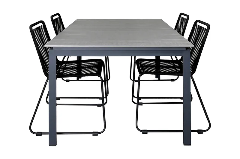 Levels Förlängningsbar Matgrupp Utomhus 160cm + 4 Lindos Stolar, Svart/Grå