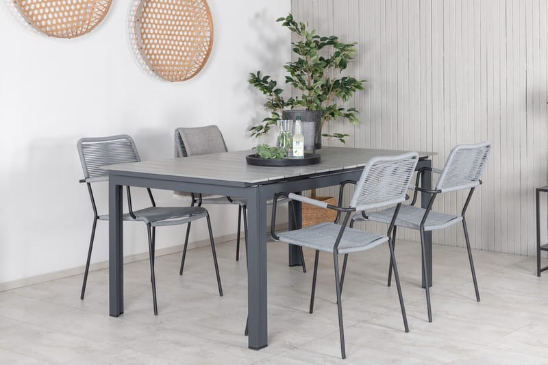 Levels Förlängningsbar Matgrupp Utomhus 160cm + 4 Lindos Stolar - Svart/Grå - Utemöbler - Utegrupp - Matgrupper utomhus
