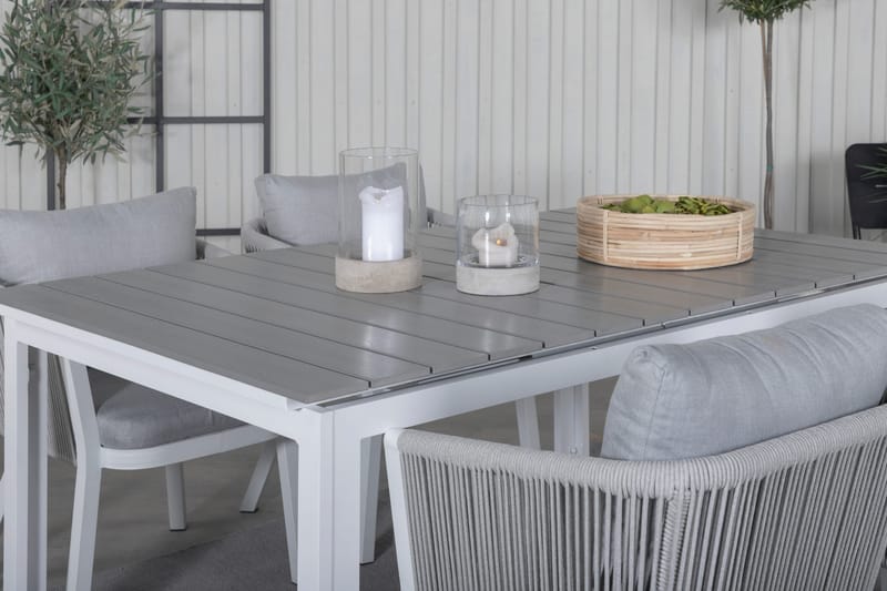 Levels Förlängningsbar Matgrupp Utomhus 160cm + 4 Virya Stolar - Vit/Grå - Utemöbler - Utegrupp - Matgrupper utomhus