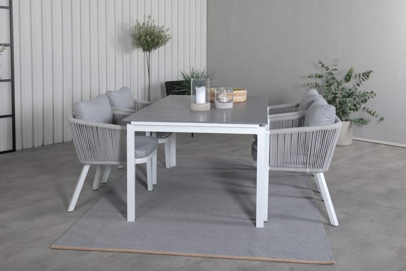 Levels Förlängningsbar Matgrupp Utomhus 160cm + 4 Virya Stolar - Vit/Grå - Utemöbler - Utegrupp - Matgrupper utomhus