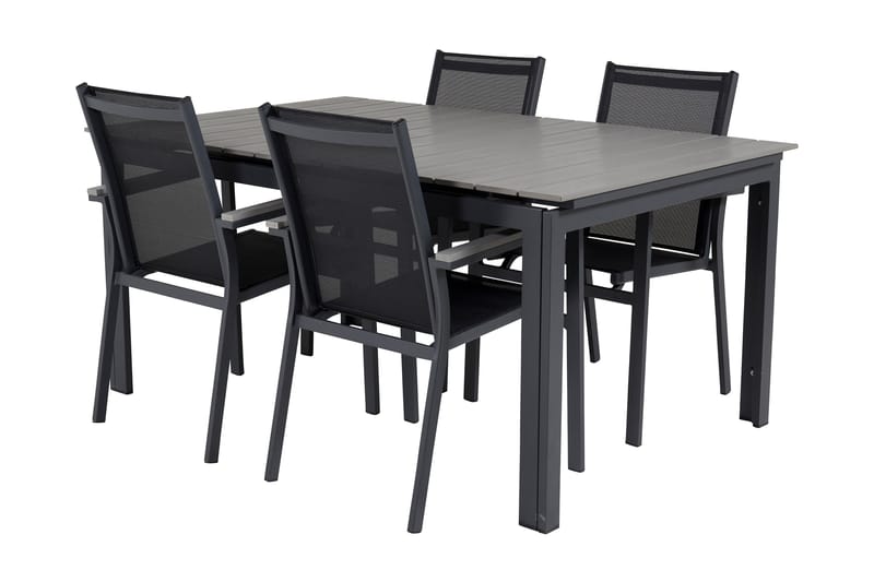 Levels Förlängningsbar Matgrupp Utomhus 160cm + 4 Parma Stolar - Svart/Grå - Utemöbler - Utegrupp - Matgrupper utomhus