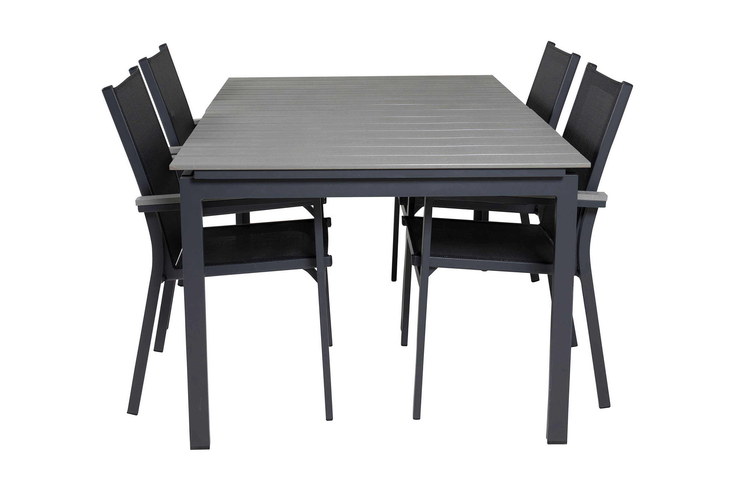 levels förlängningsbar matgrupp utomhus 160cm + 4 parma stolar - svart/grå