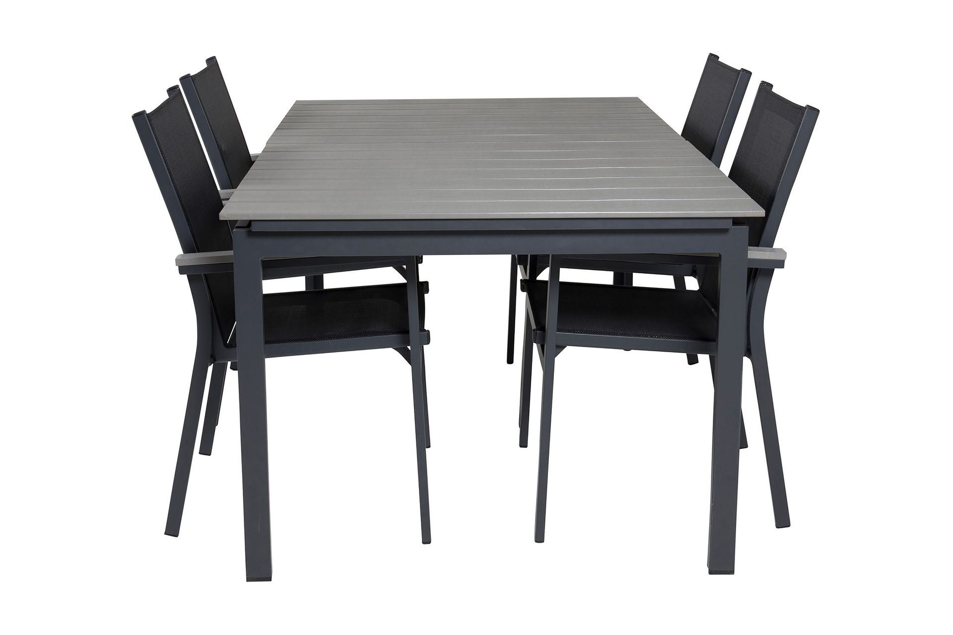 levels förlängningsbar matgrupp utomhus 160cm + 4 parma stolar - svart/grå