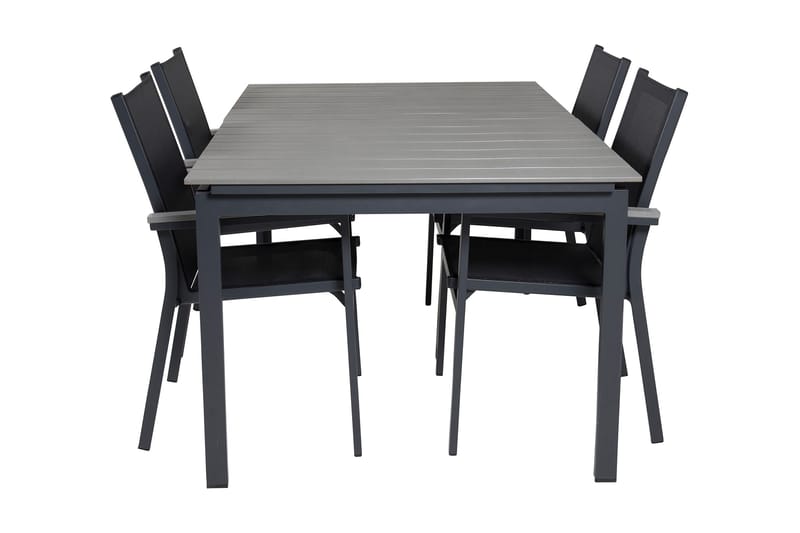 Levels Förlängningsbar Matgrupp Utomhus 160cm + 4 Parma Stolar, Svart/Grå