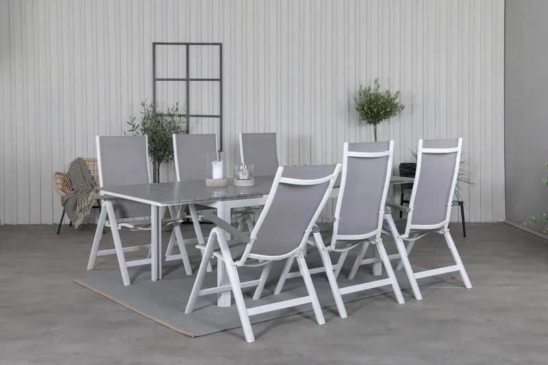 Levels Förlängningsbar Matgrupp Utomhus 160cm + 6 Albany Matstolar - Vit - Utemöbler - Utegrupp - Matgrupper utomhus
