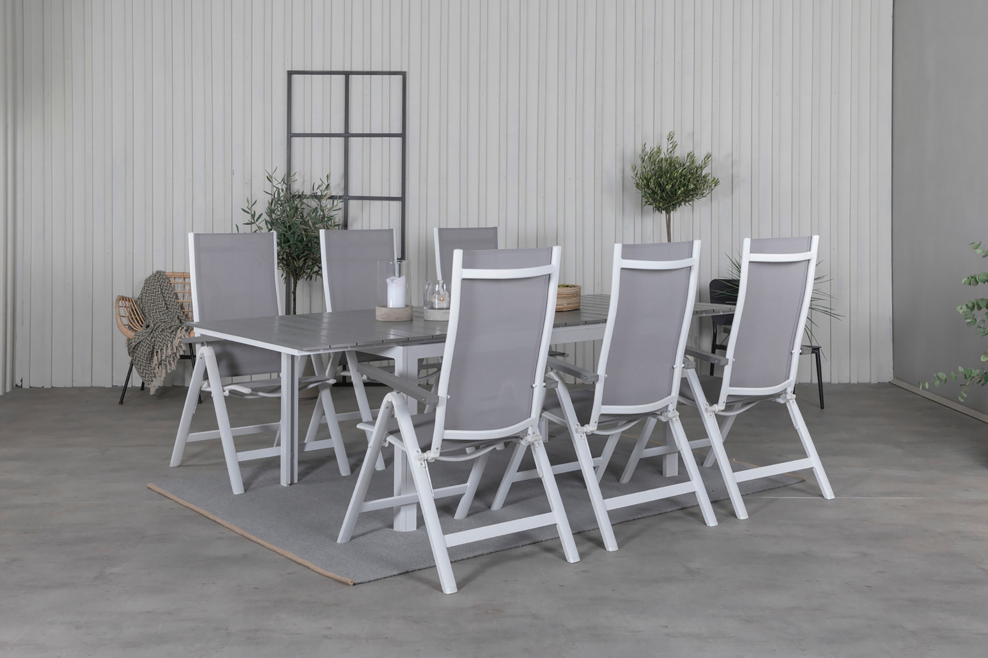 levels förlängningsbar matgrupp utomhus 160cm + 6 albany matstolar - vit