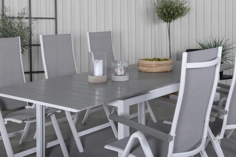 Levels Förlängningsbar Matgrupp Utomhus 160cm + 6 Albany Matstolar - Vit - Utemöbler - Utegrupp - Matgrupper utomhus