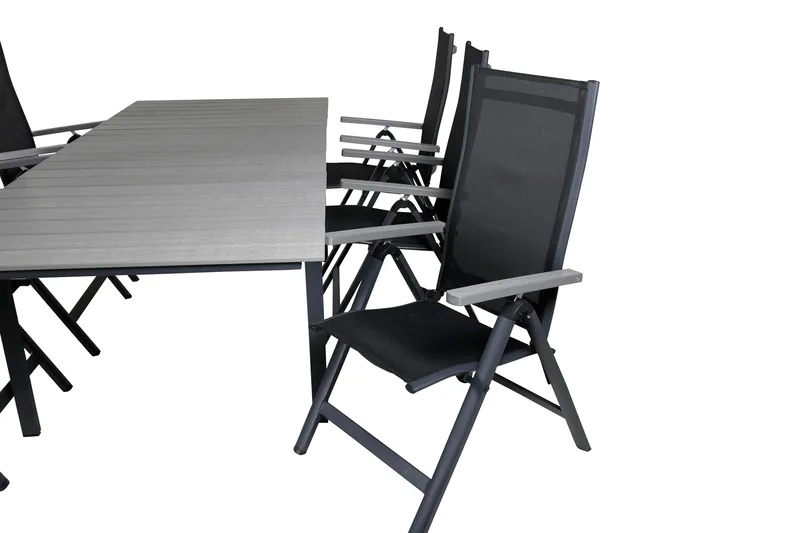 Levels Förlängningsbar Matgrupp Utomhus 160cm + 6 Albany Stolar - Svart/Grå - Utemöbler - Utegrupp - Matgrupper utomhus
