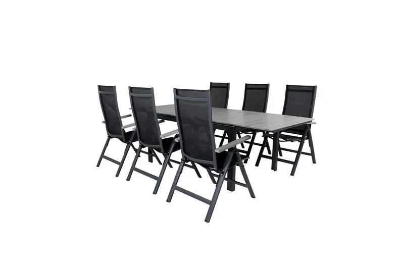 Levels Förlängningsbar Matgrupp Utomhus 160cm + 6 Albany Stolar - Svart/Grå - Utemöbler - Utegrupp - Matgrupper utomhus