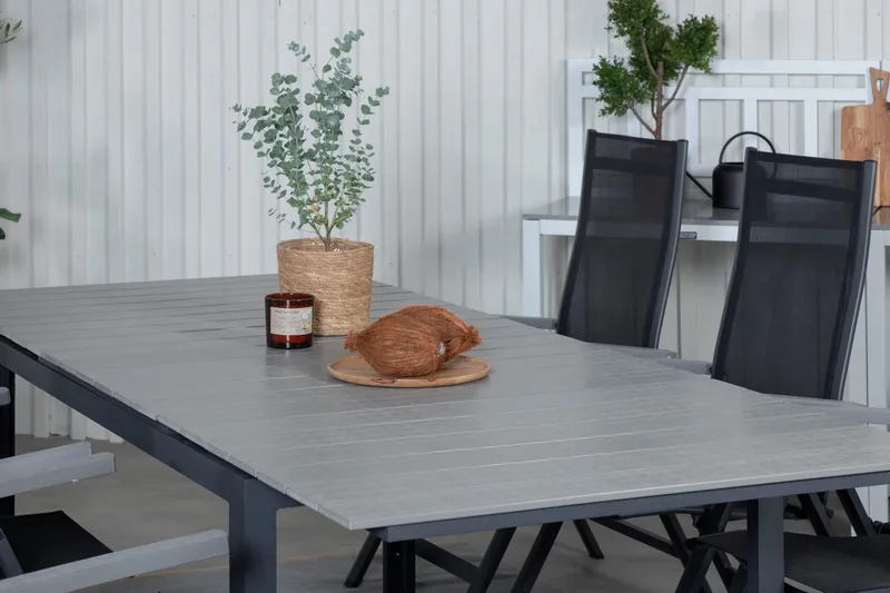 Levels Förlängningsbar Matgrupp Utomhus 160cm + 6 Albany Stolar - Svart/Grå - Utemöbler - Utegrupp - Matgrupper utomhus