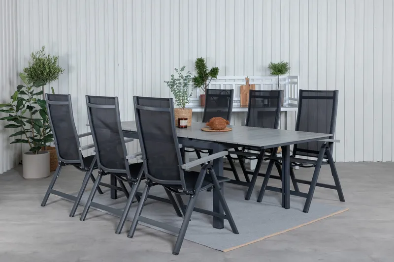 Levels Förlängningsbar Matgrupp Utomhus 160cm + 6 Albany Stolar - Svart/Grå - Utemöbler - Utegrupp - Matgrupper utomhus