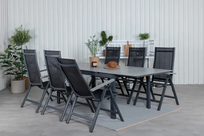 Levels Förlängningsbar Matgrupp Utomhus 160cm + 6 Albany Stolar - Svart/Grå - Utemöbler - Utegrupp - Matgrupper utomhus