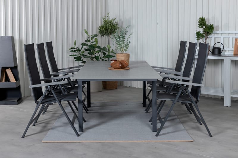 Levels Förlängningsbar Matgrupp Utomhus 160cm + 6 Albany Stolar, Svart/Grå
