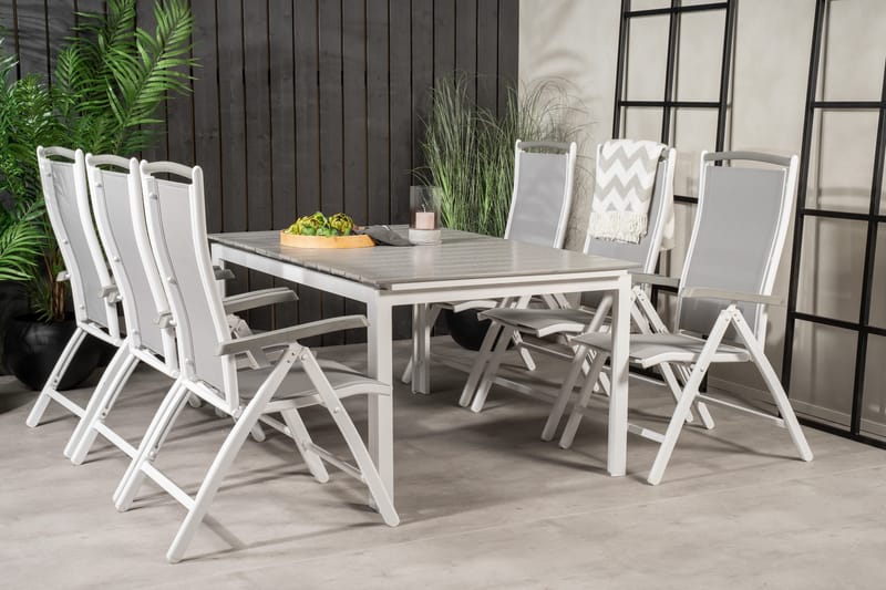 Levels Förlängningsbar Matgrupp Utomhus 160cm + 6 Albany Stolar - Vit/Grå - Utemöbler - Utegrupp - Matgrupper utomhus