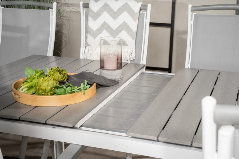 Levels Förlängningsbar Matgrupp Utomhus 160cm + 6 Albany Stolar - Vit/Grå - Utemöbler - Utegrupp - Matgrupper utomhus