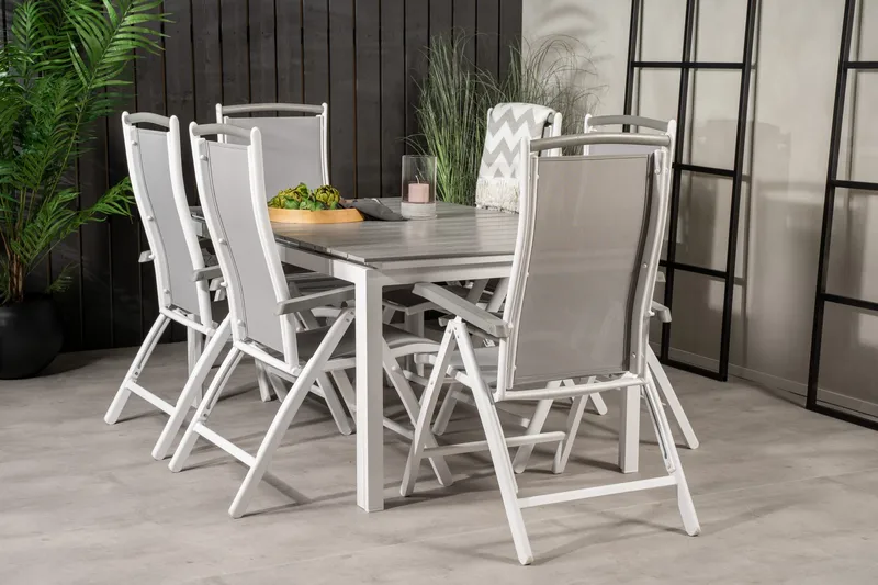 Levels Förlängningsbar Matgrupp Utomhus 160cm + 6 Albany Stolar - Vit/Grå - Utemöbler - Utegrupp - Matgrupper utomhus
