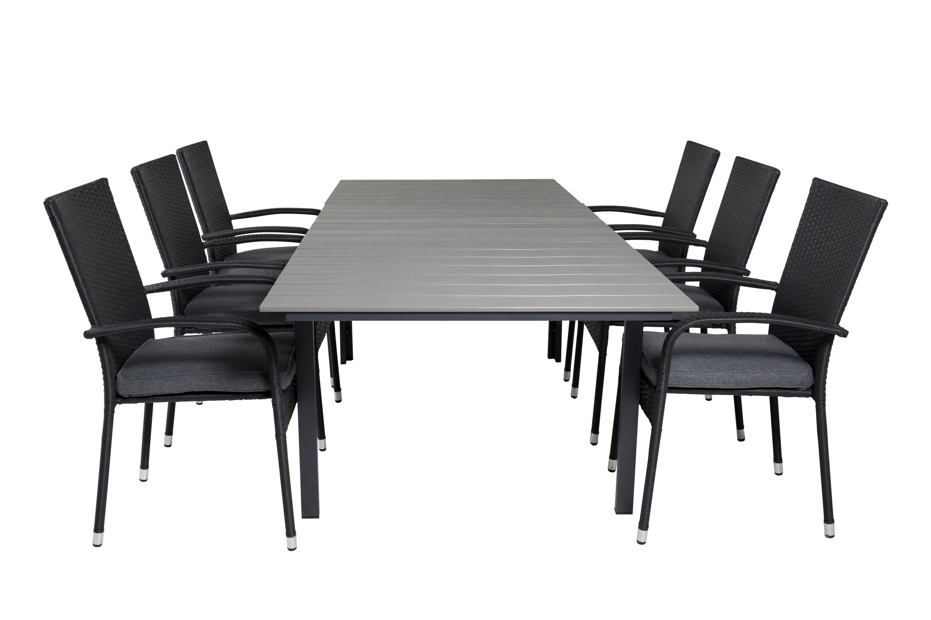 levels förlängningsbar matgrupp utomhus 160cm + 6 anna stolar - svart/grå