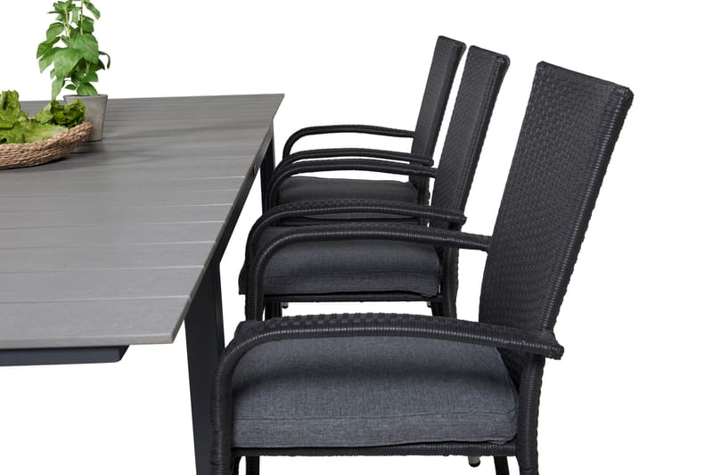 Levels Förlängningsbar Matgrupp Utomhus 160cm + 6 Anna Stolar - Svart/Grå - Utemöbler - Utegrupp - Matgrupper utomhus