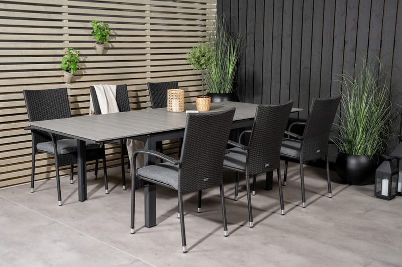 Levels Förlängningsbar Matgrupp Utomhus 160cm + 6 Anna Stolar - Svart/Grå - Utemöbler - Utegrupp - Matgrupper utomhus