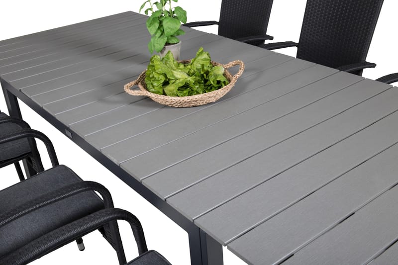 Levels Förlängningsbar Matgrupp Utomhus 160cm + 6 Anna Stolar - Svart/Grå - Utemöbler - Utegrupp - Matgrupper utomhus