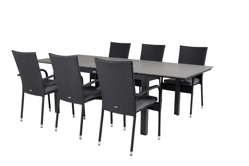 Levels Förlängningsbar Matgrupp Utomhus 160cm + 6 Anna Stolar - Svart/Grå - Utemöbler - Utegrupp - Matgrupper utomhus