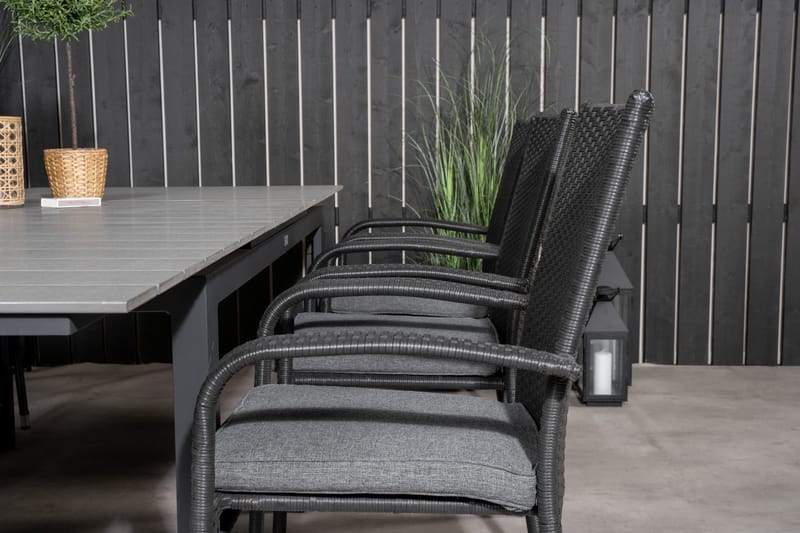 Levels Förlängningsbar Matgrupp Utomhus 160cm + 6 Anna Stolar - Svart/Grå - Utemöbler - Utegrupp - Matgrupper utomhus