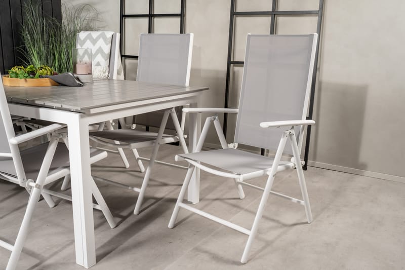 Levels Förlängningsbar Matgrupp Utomhus 160cm + 6 Break Matstolar - Vit/Grå - Utemöbler - Utegrupp - Matgrupper utomhus