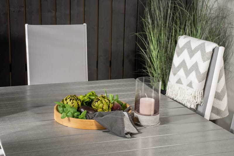 Levels Förlängningsbar Matgrupp Utomhus 160cm + 6 Break Matstolar - Vit/Grå - Utemöbler - Utegrupp - Matgrupper utomhus