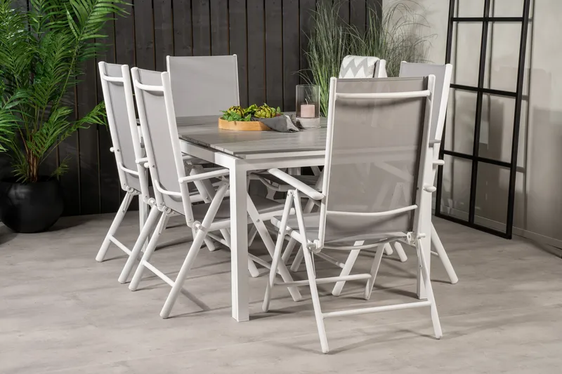 Levels Förlängningsbar Matgrupp Utomhus 160cm + 6 Break Matstolar - Vit/Grå - Utemöbler - Utegrupp - Matgrupper utomhus