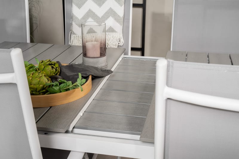 Levels Förlängningsbar Matgrupp Utomhus 160cm + 6 Break Matstolar - Vit/Grå - Utemöbler - Utegrupp - Matgrupper utomhus