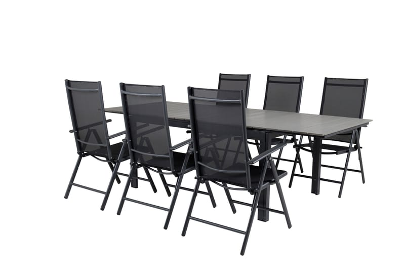 Levels Förlängningsbar Matgrupp Utomhus 160cm + 6 Break Stolar, Svart/Grå