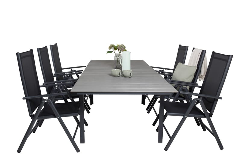 Levels Förlängningsbar Matgrupp Utomhus 160cm + 6 Break Stolar - Svart/Grå - Utemöbler - Utegrupp - Matgrupper utomhus
