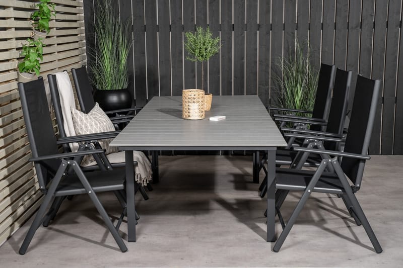 Levels Förlängningsbar Matgrupp Utomhus 160cm + 6 Break Stolar - Svart/Grå - Utemöbler - Utegrupp - Matgrupper utomhus
