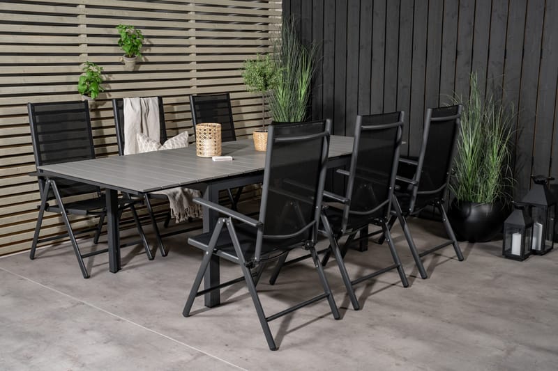 Levels Förlängningsbar Matgrupp Utomhus 160cm + 6 Break Stolar - Svart/Grå - Utemöbler - Utegrupp - Matgrupper utomhus