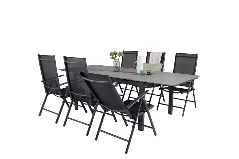 Levels Förlängningsbar Matgrupp Utomhus 160cm + 6 Break Stolar - Svart/Grå - Utemöbler - Utegrupp - Matgrupper utomhus