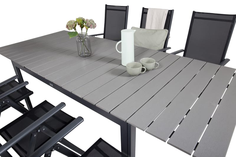 Levels Förlängningsbar Matgrupp Utomhus 160cm + 6 Break Stolar - Svart/Grå - Utemöbler - Utegrupp - Matgrupper utomhus